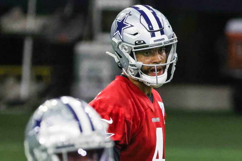 QB Dak Prescott, 4, during the Cowboys' full-squad offseason workouts at The Star in Frisco...