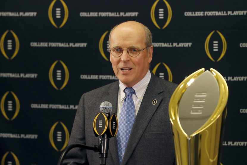 FILE - This is a Nov. 4, 2015, file photo showing College Football Playoff executive...