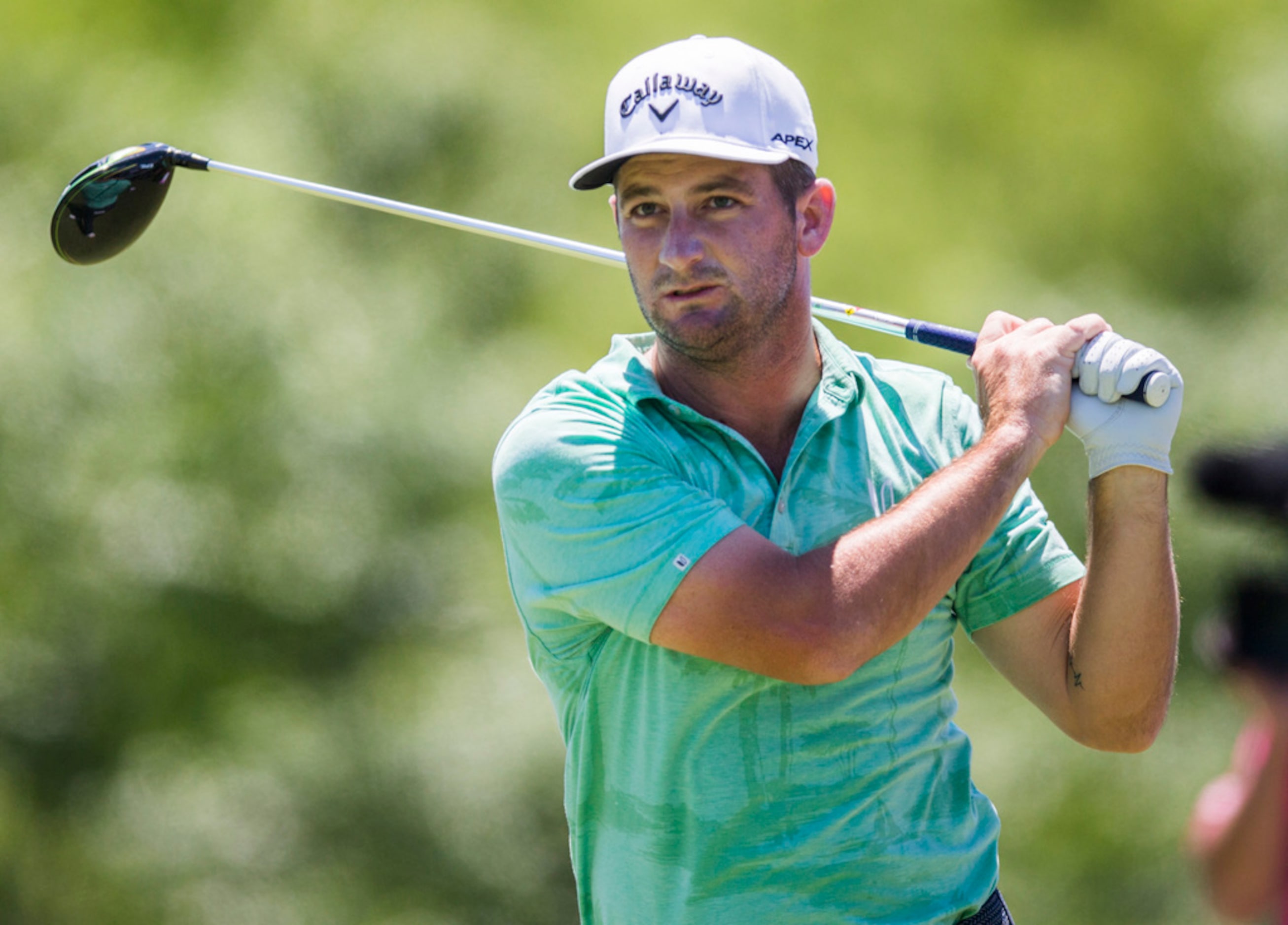 Matt Every tees off at hole 4 during round 4 of the AT&T Byron Nelson golf tournament on...