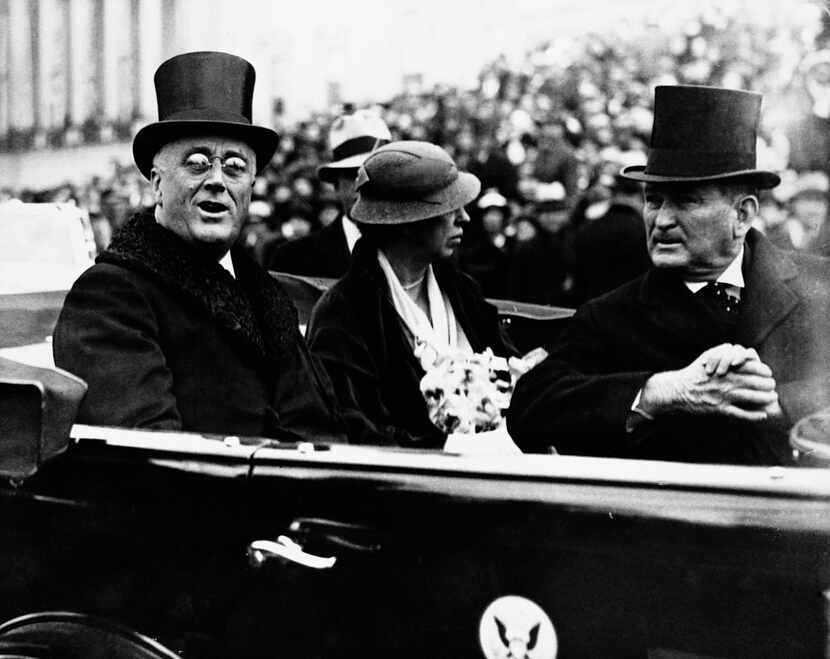 President Franklin Roosevelt and first lady Eleanor Roosevelt leave the Capitol after...