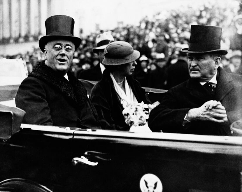 President Franklin Roosevelt and first lady Eleanor Roosevelt leave the Capitol after...