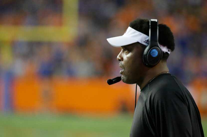 Texas A&M head coach Kevin Sumlin watches his team against Florida during the first half of...