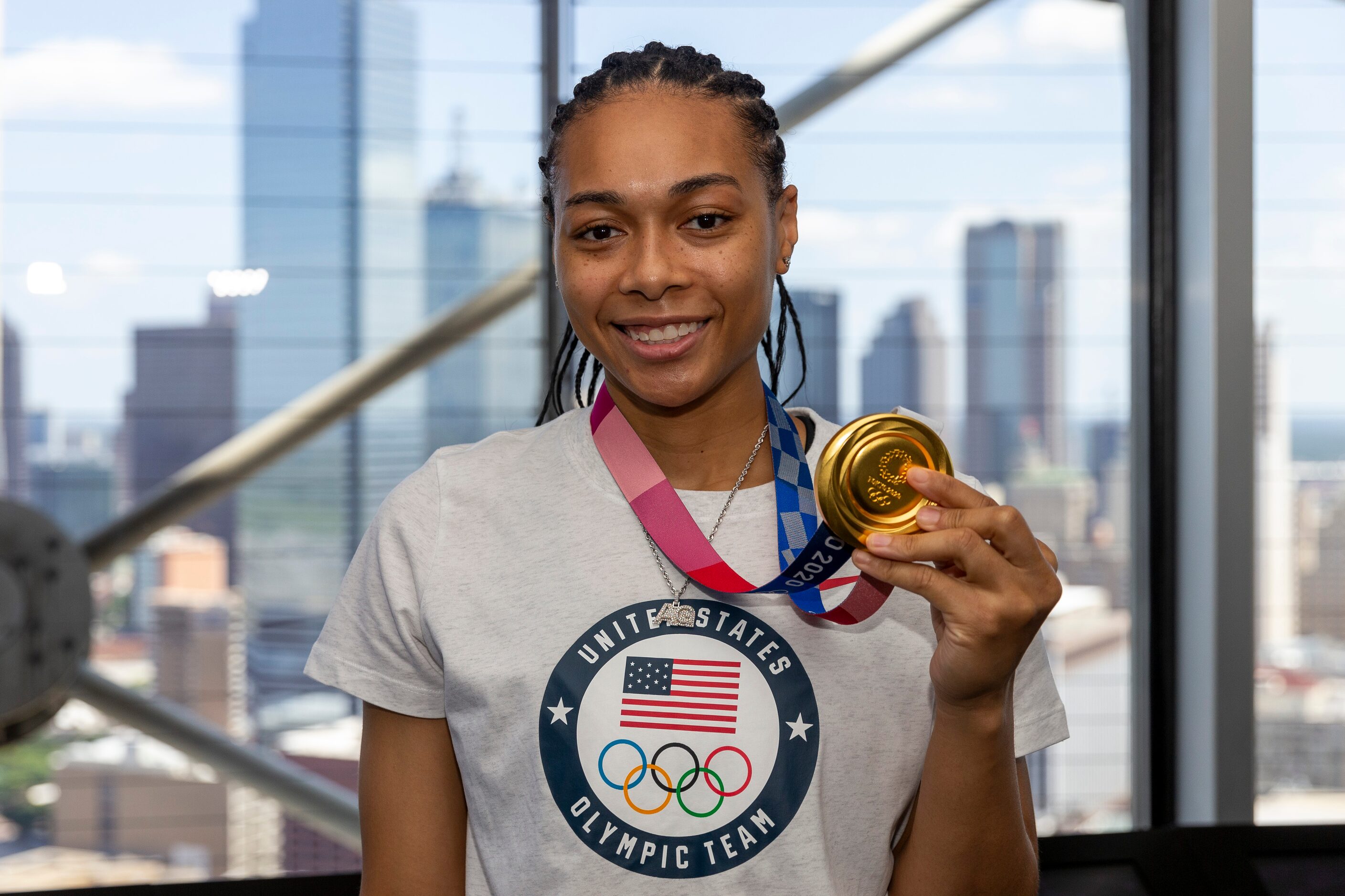 Allisha Gray, Olympic gold medalist and Dallas Wings guard, photographed during a...