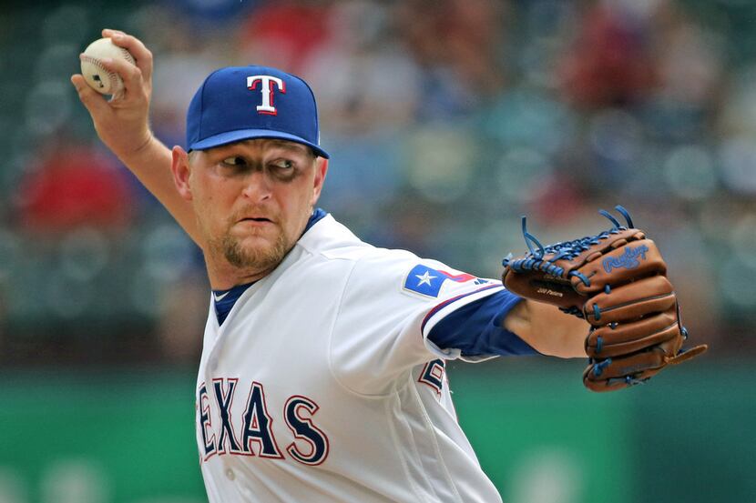 Texas Rangers relief pitcher Austin Bibens-Dirkx (56) is pictured during the Houston Astros...