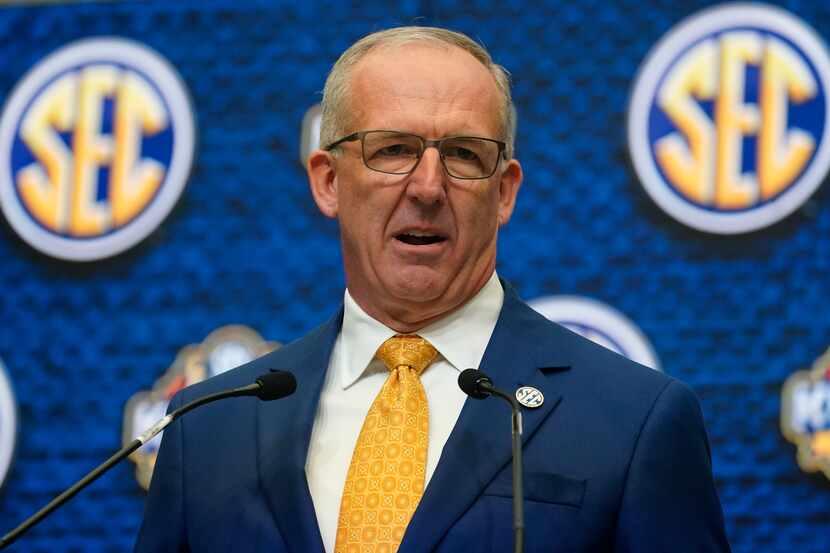 Southeastern Conference commissioner Greg Sankey speaks during SEC Media Days, Monday, July...