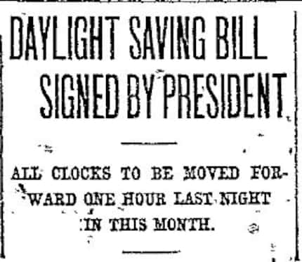 Daylight Saving Bill story in The Dallas Morning News in 1918.
