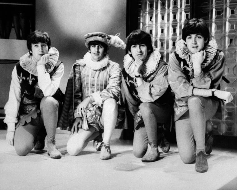 The Beatles pose during a rehearsal of William Shakespeare's A Midsummer night's dream on...