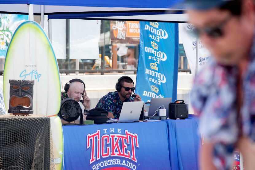 Dan McDowell (left) and Jake Kemp (right ) of The Ticket's Hang Zone broadcast live during...