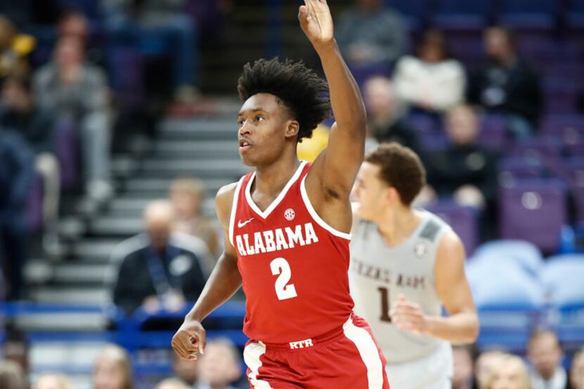ST LOUIS, MO - MARCH 08: Collin Sexton #2 of the Alabama Crimson Tide celebrates after...