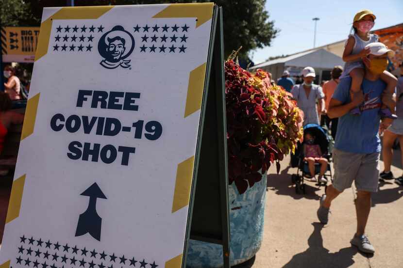 State Fair COVID vaccine clinic, near Big Tex at the State Fair of Texas in Dallas on...