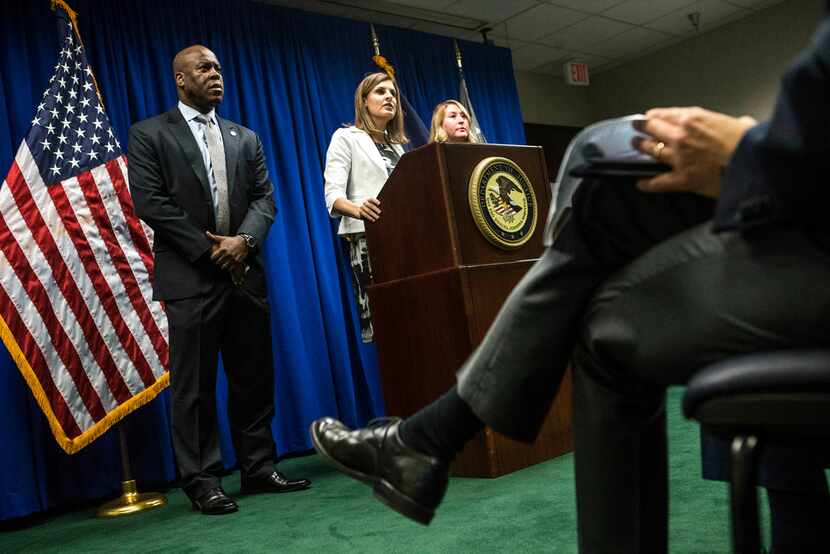 Former FBI special agent in charge Eric Jackson is shown at a 2018 news conference with U.S....