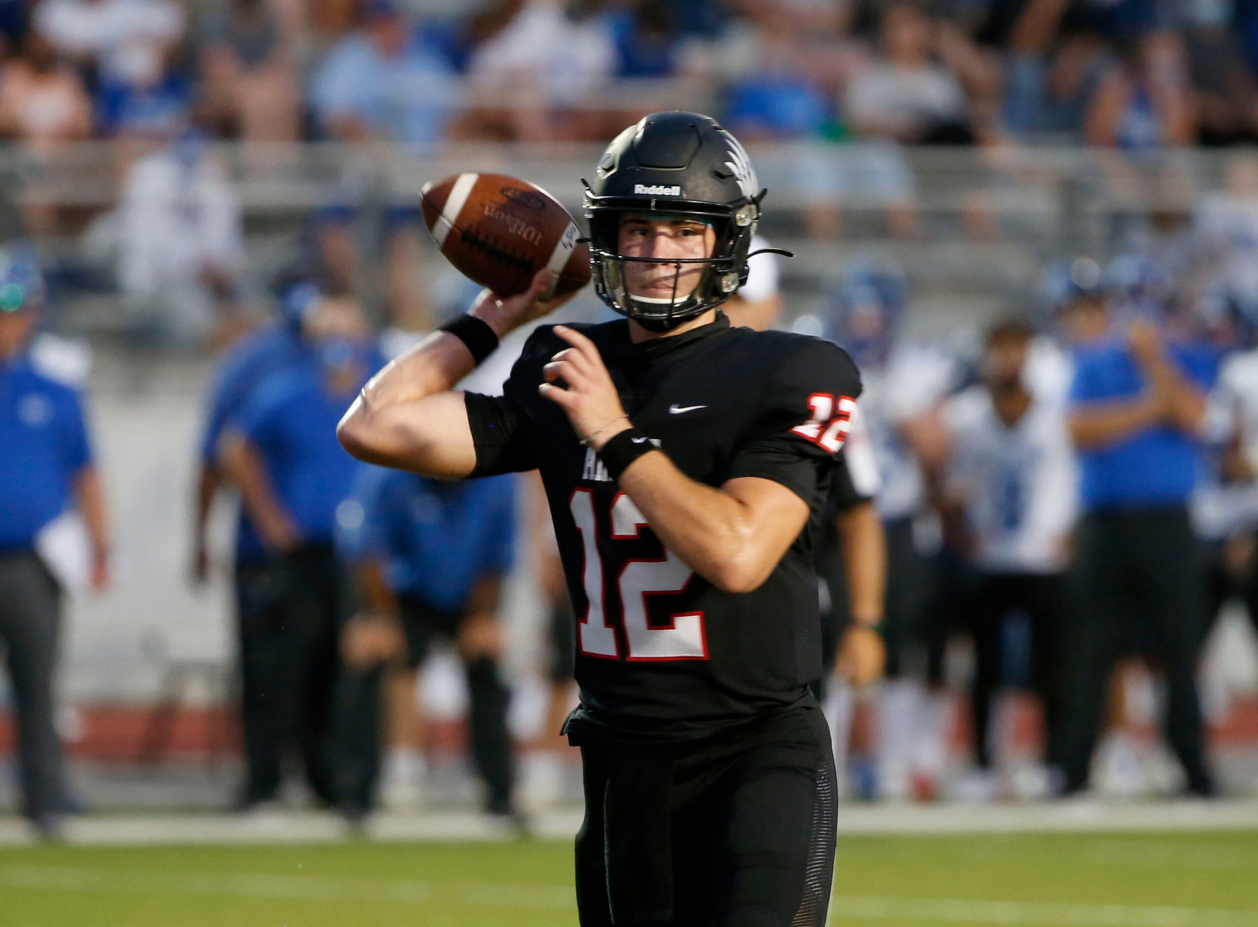 Argyle quarterback CJ Rogers (12) throws during a high school football game against Decatur...