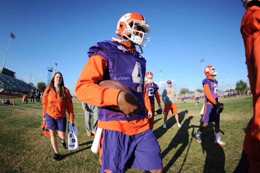 Jan 9, 2016; Scottsdale , AZ, USA; Clemson Tigers quarterback Deshaun Watson (4) runs during...