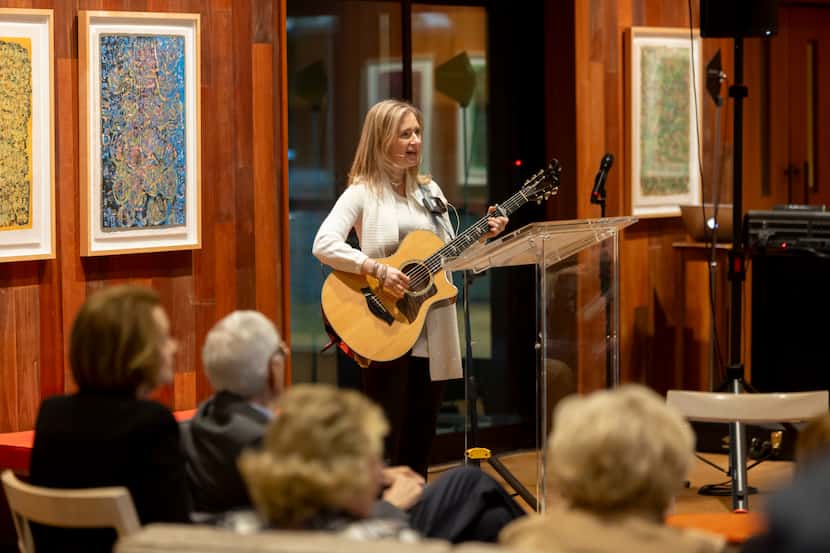 Cantor Vicky Glikin leads songs at an adult learning program at Temple Emanu-El in Dallas.