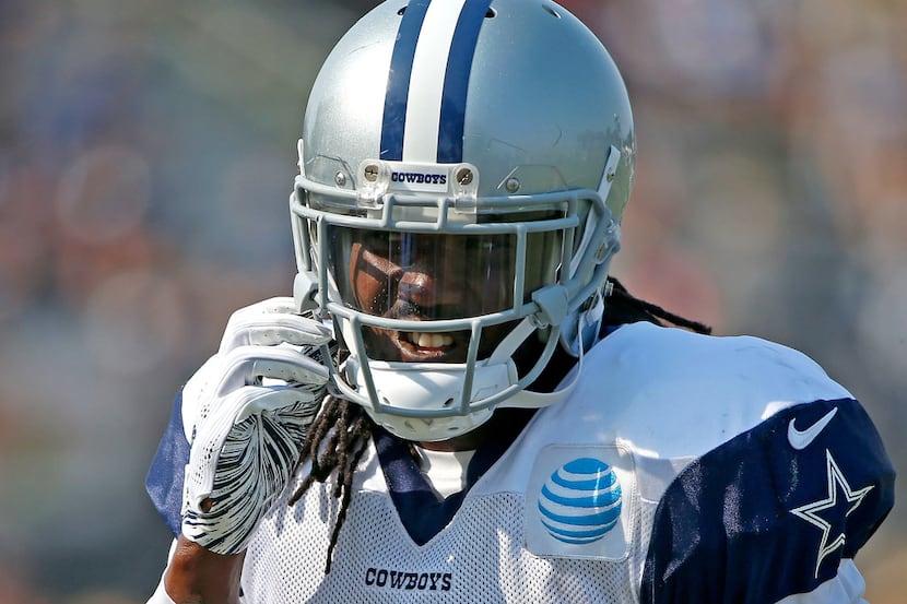 Cowboys running back Bo Scarbrough is seen during an afternoon practice at training camp in...