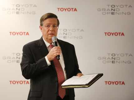 Toyota CEO Jim Lentz talks with the media at the grand opening of the Toyota headquarters in...