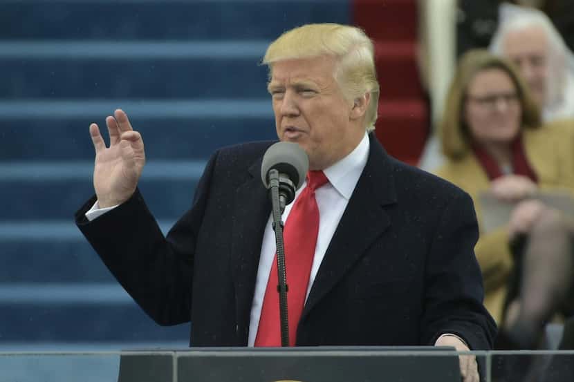 President Donald Trump addresses the crowd after taking the oath of office. (Mandel...