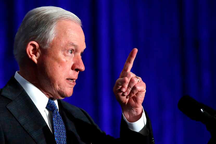 FILE - In this June 21, 2017, file photo, Attorney General Jeff Sessions introduces Vice...
