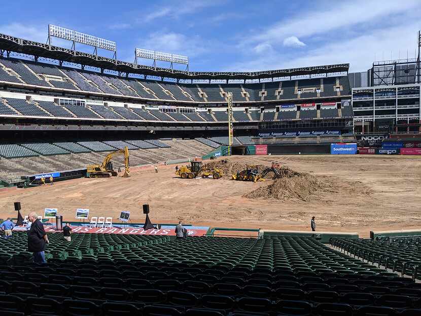 Construction begins on the football conversion at Glode Life Park. View from above 1st base.