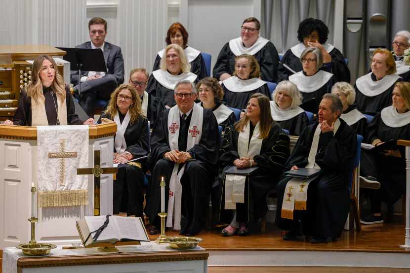 Rev. Victoria Robb Powers (left) after being installed as senior pastor Sunday at Royal Lane...