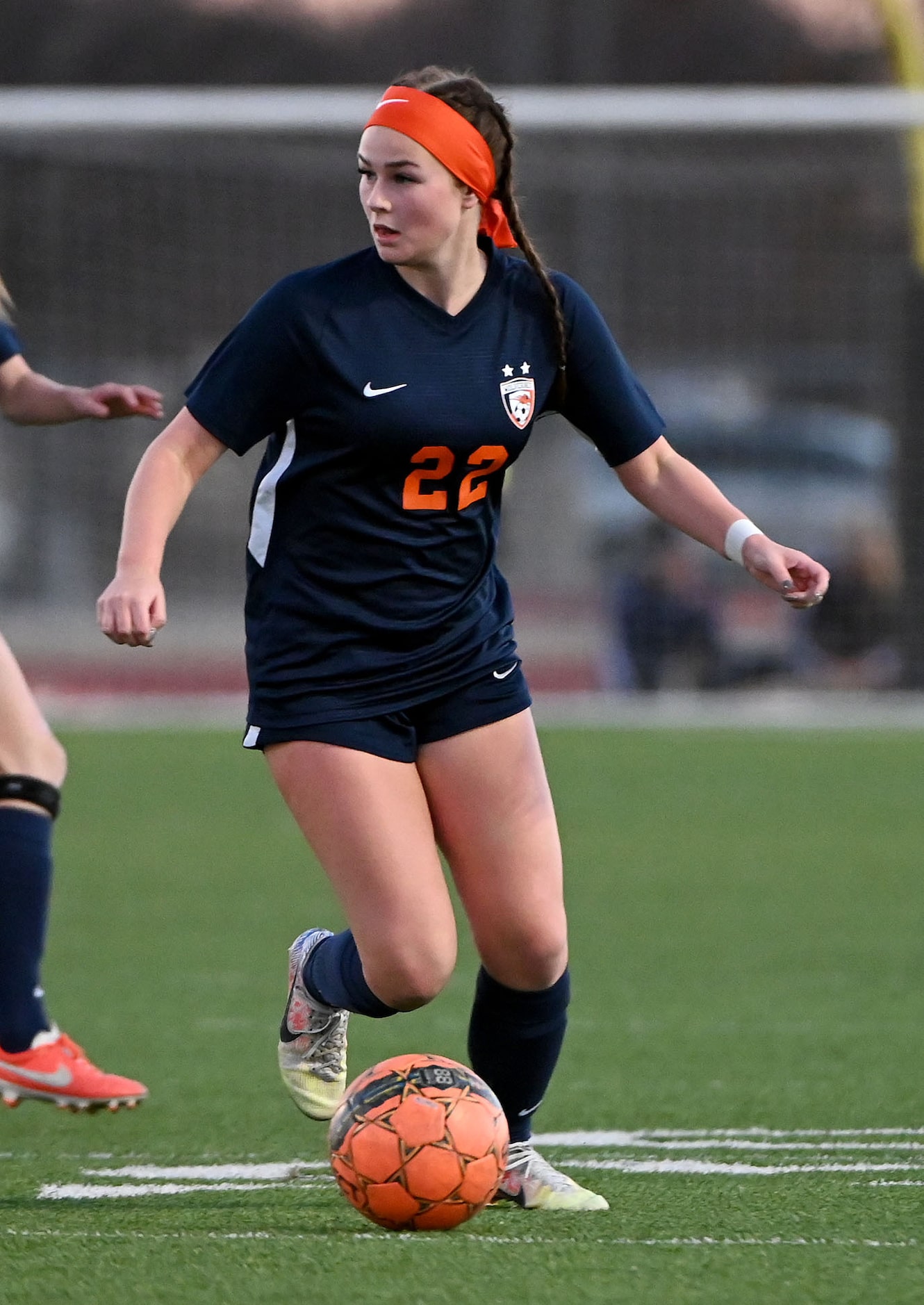 Frisco Wakeland’s McKenna Jenkins (22) controls the ball during a girls soccer game between...