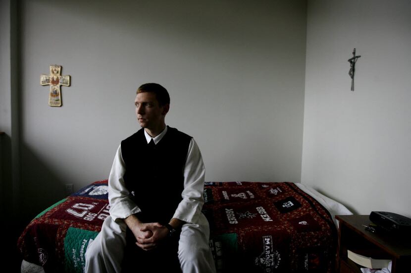 Brother Lawrence Brophy in his room at the Cistercian monastery at Our Lady of Dallas in...