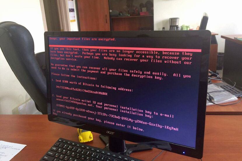 A computer screen cyberattack warning notice reportedly holding computer files to ransom, as...