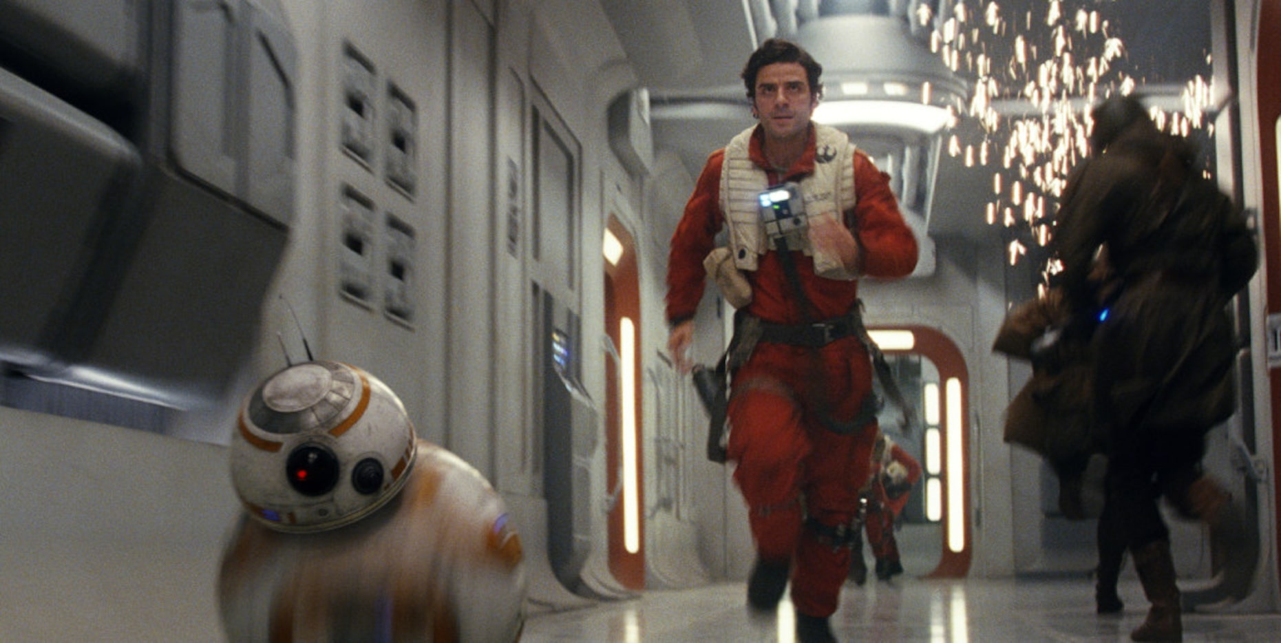 This image released by Lucasfilm shows Oscar Isaac as Poe Dameron in a scene from the...