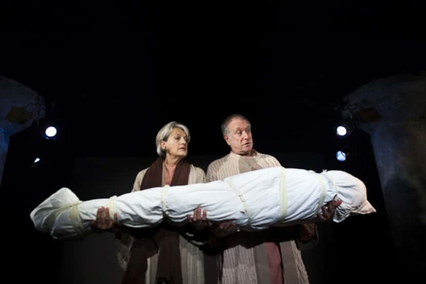 Laura Jorgensen and Fred Curchack perform in Undermain Theatre's "Burying Our Father."