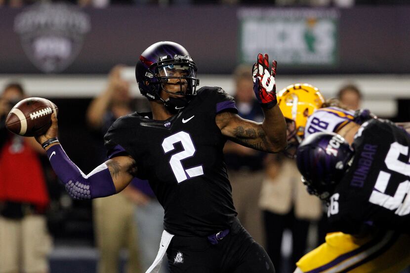 TCU Horned Frogs quarterback Trevone Boykin (2) throws against the LSU Tigers in the second...