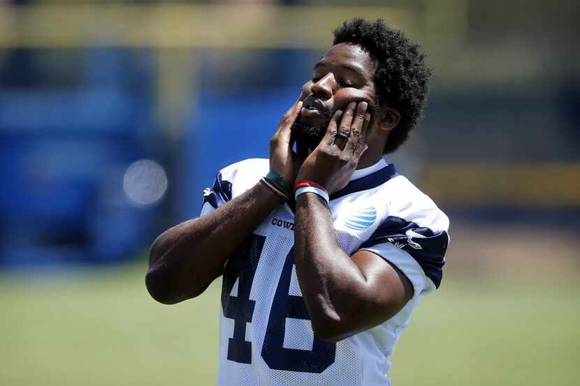 Dallas Cowboys running back Alfred Morris (46) is pictured during a morning walk-thru as he...