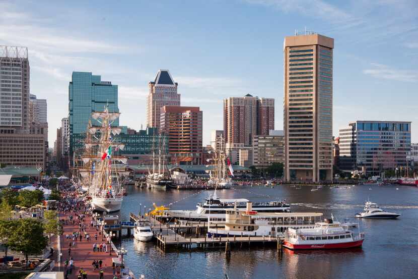 Baltimore's Inner Harbor offers tall ships along with delicious crab dinners. 