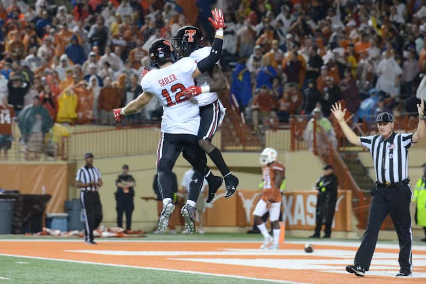 Nov 26, 2015; Austin, TX, USA; Texas Tech Red Raiders wide receivers Jakeem Grant (right)...