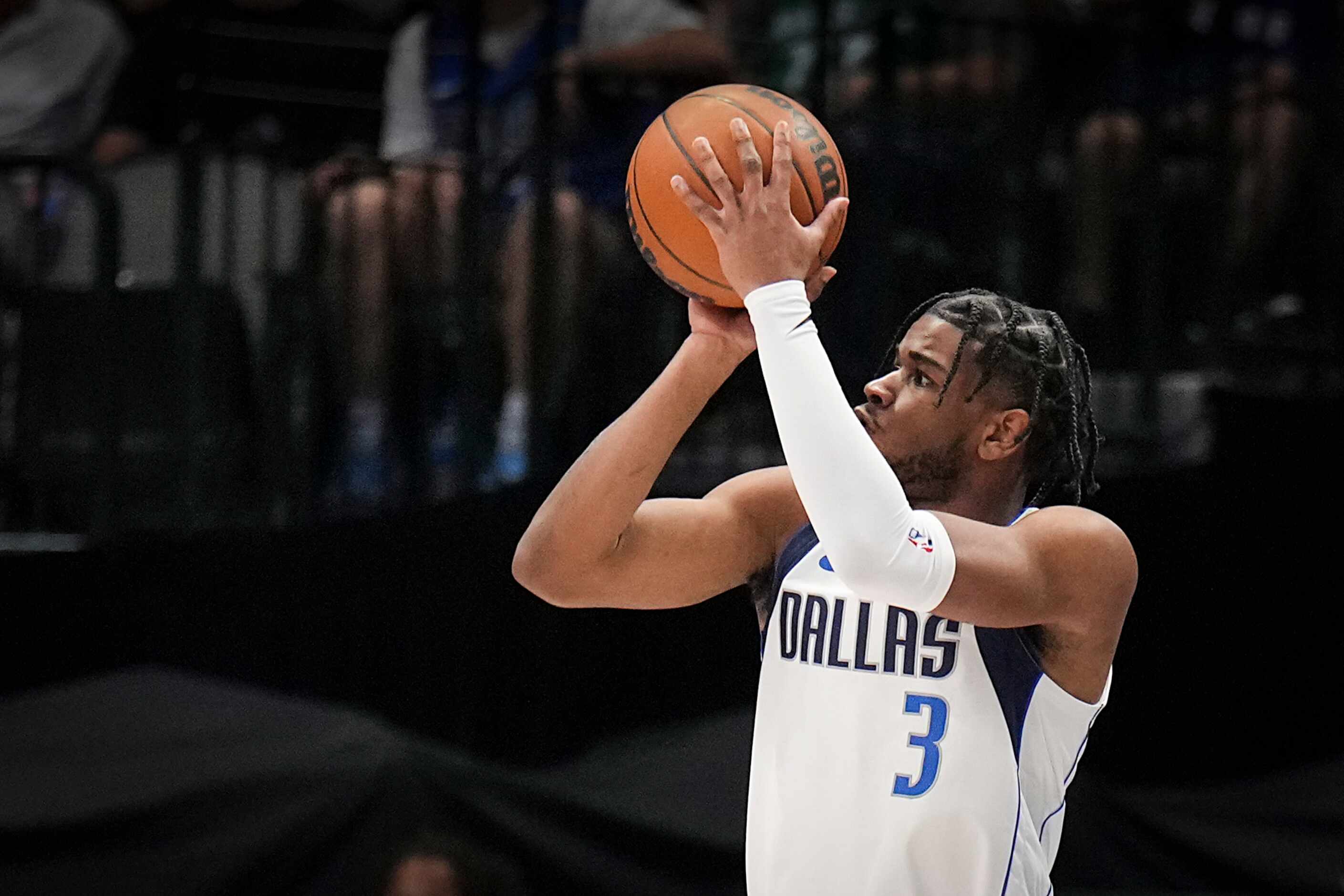 Dallas Mavericks guard Jaden Hardy (3) shoots a 3-pointer during the first half of an NBA...