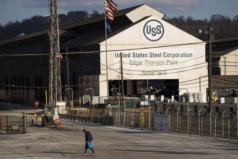  A worker leaves U.S. Steel Edgar Thomson Steel Works, March 10, 2018 in Braddock,...