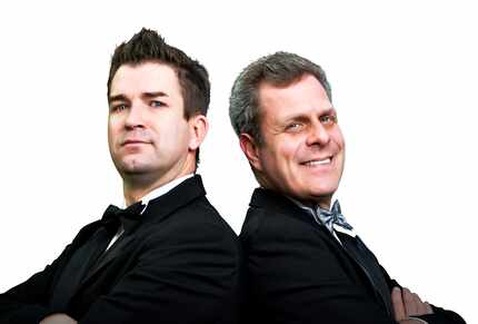 Uptown Players co-producers Craig Lynch & Jeff Rane pose in suits.