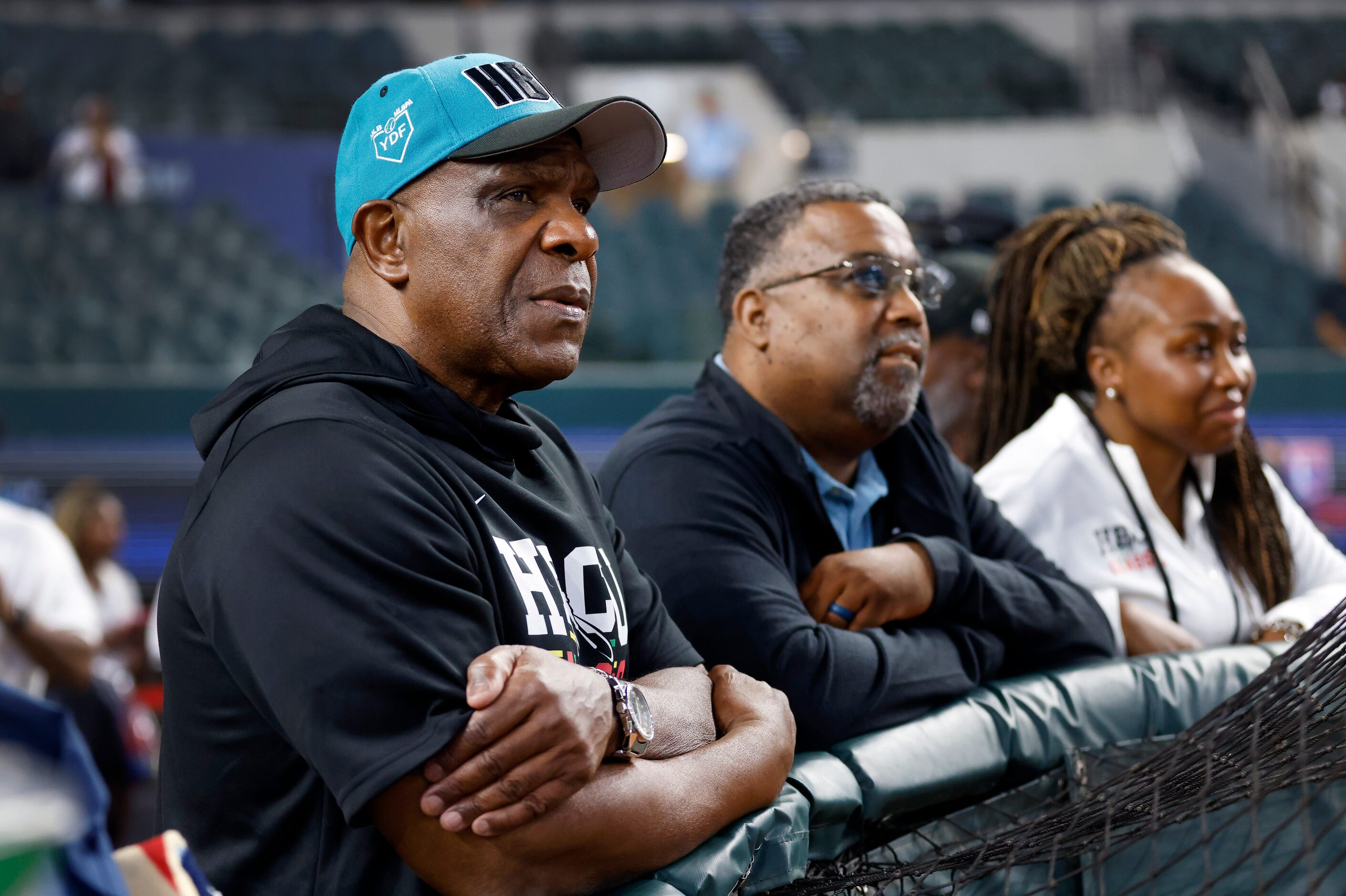 Hall of Famer & HBCU alumnus Andre Dawson (left) watches batting practice before the HBCU...