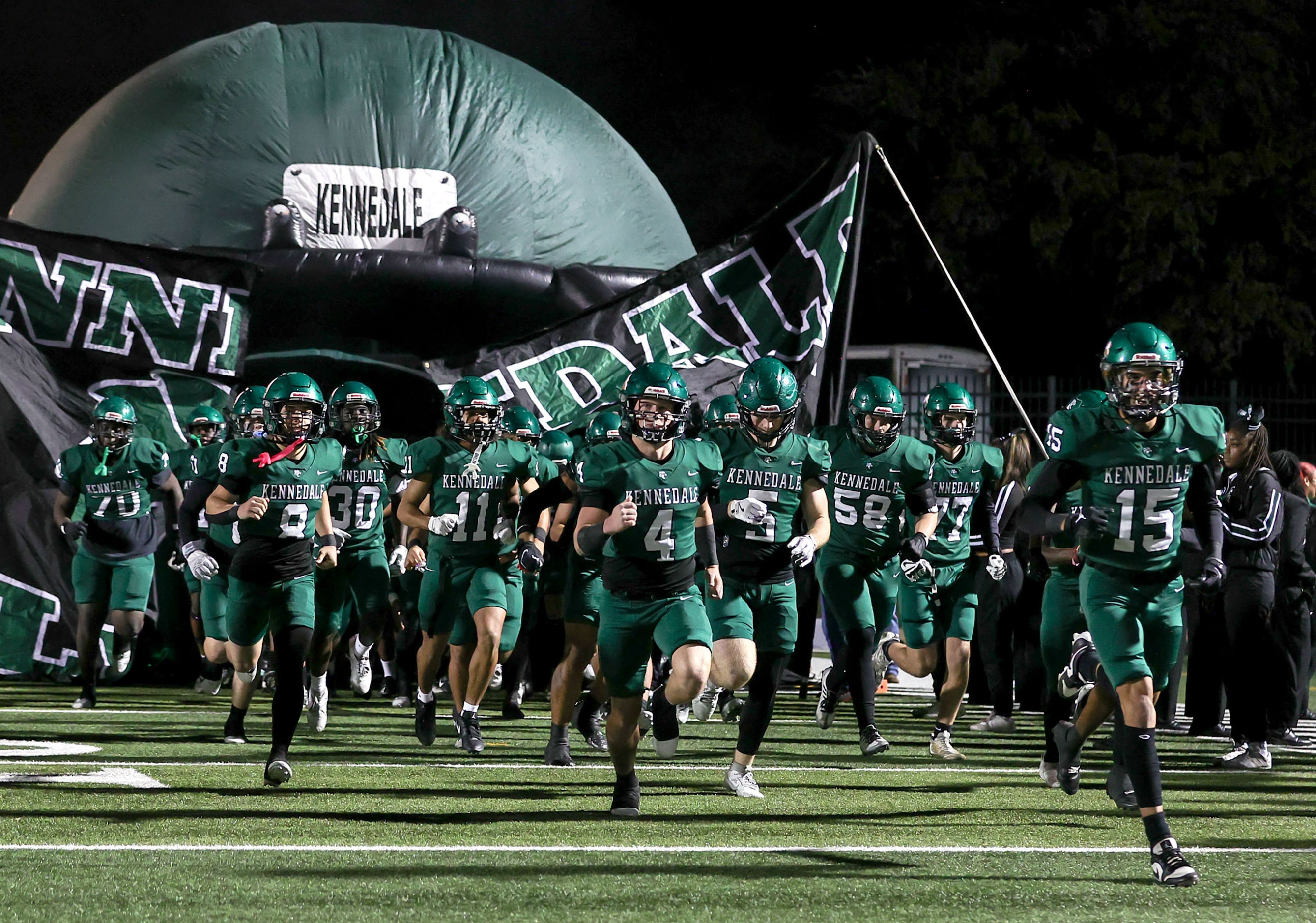 The Kennedale Wildcats enter the field to face Celina in a Class 4A Division I area-round...