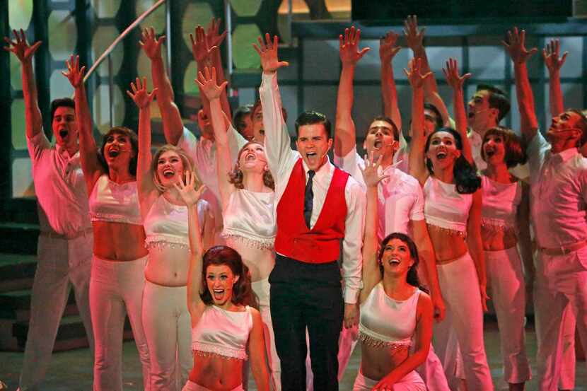 
Anthony Fortino (center) portrays Frank Abagnale Jr. in Catch Me If You Can, the musical...