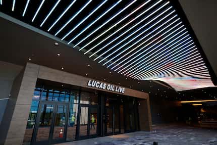 A sign of Lucas Oil Live is seen inside the WinStar World Resort and Casino, Tuesday, Aug....