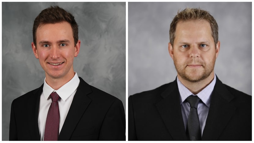 Dallas Stars hockey analytics coordinators Brad Behan (left) and Alex LePore.