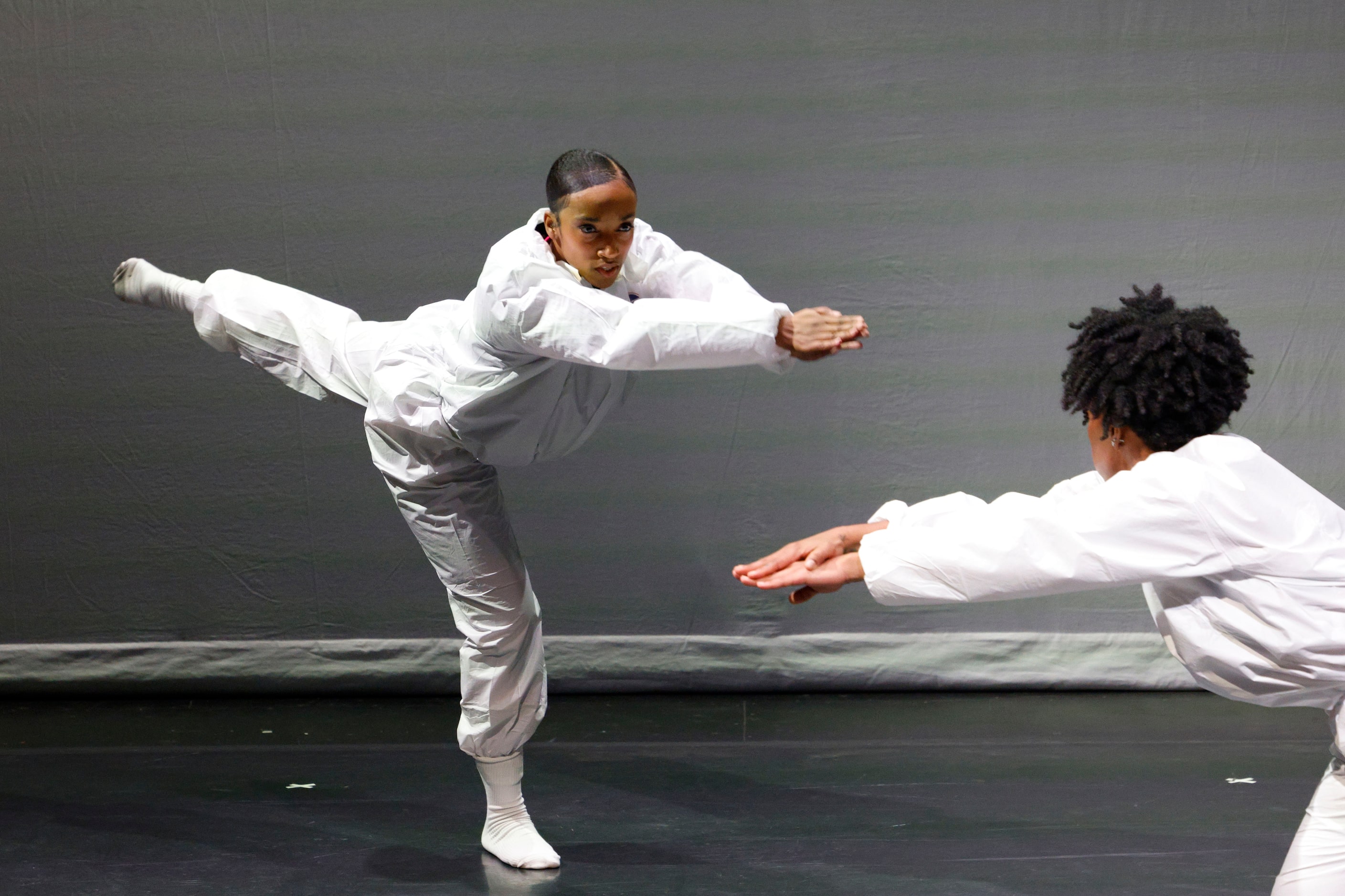 Former Dallas Black Dance Theatre dancers Carmen Cage, left and Nile Ruff perform “...