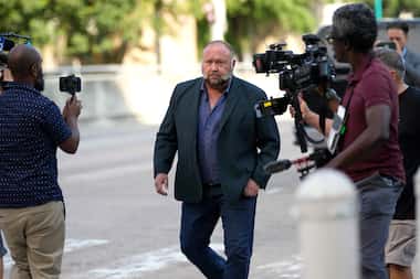 Alex Jones arrives at the federal courthouse for a hearing in front of a bankruptcy judge on...