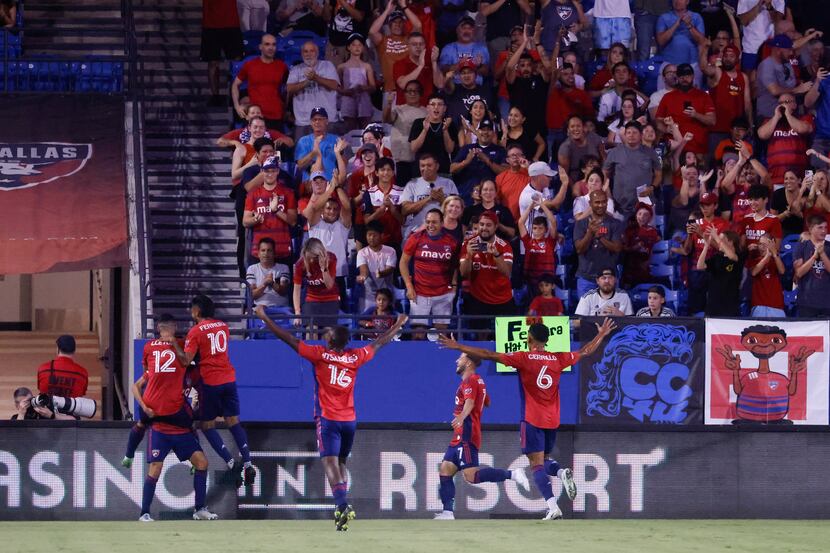 FC Dallas celebrate their second goal against San Jose Earthquake during the first half of...