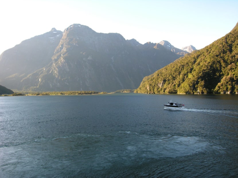 Turn-around waters at the end of Milford Sound, New Zealand, on Celebrity Century.