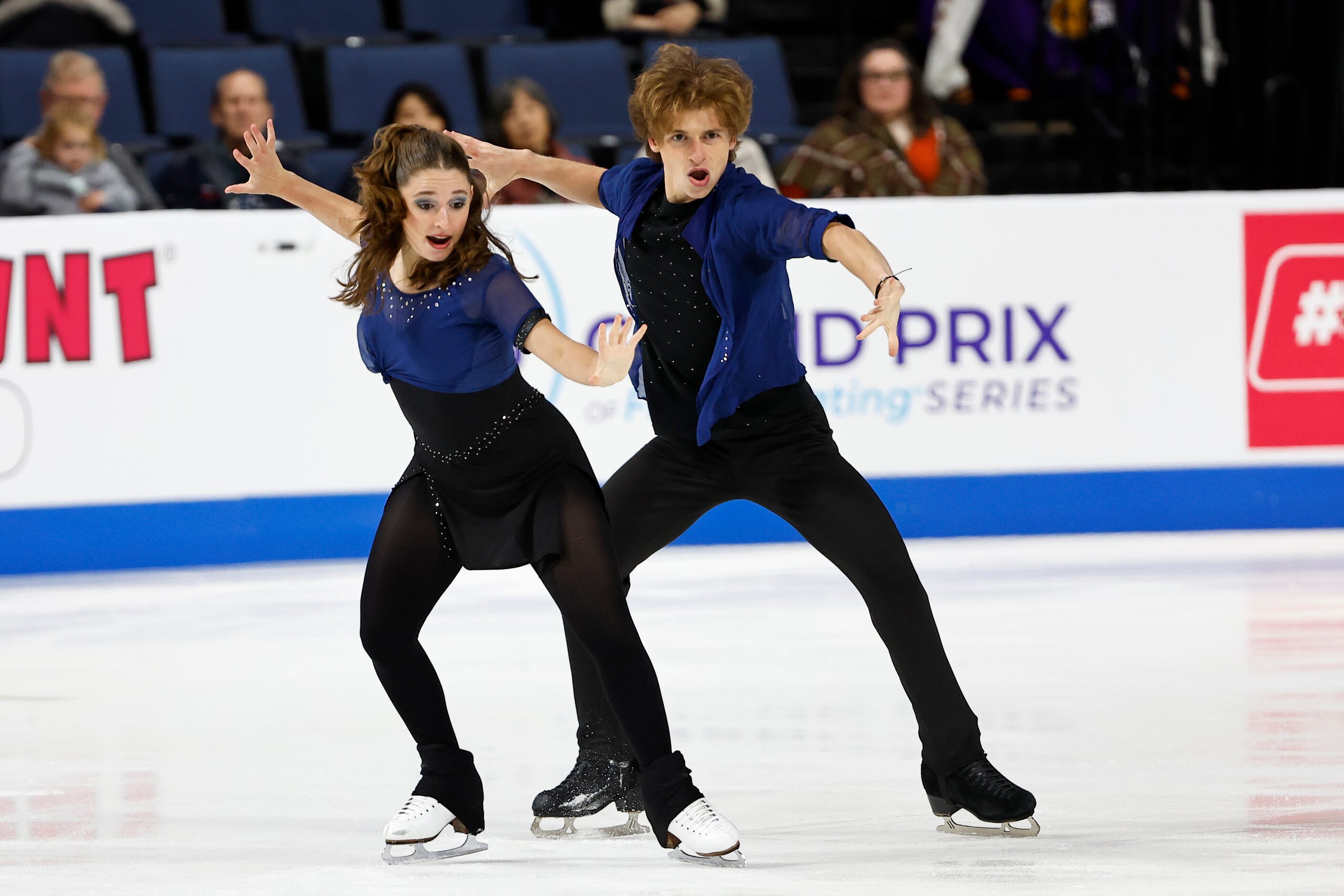 Oona Brown and Gage Brown, of the United States, compete in the ice dance rhythm dance...