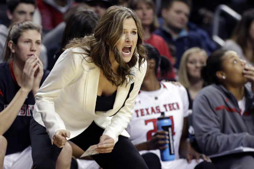 Texas Tech head coach Candi Whitaker yells instructions to her players in the waning seconds...