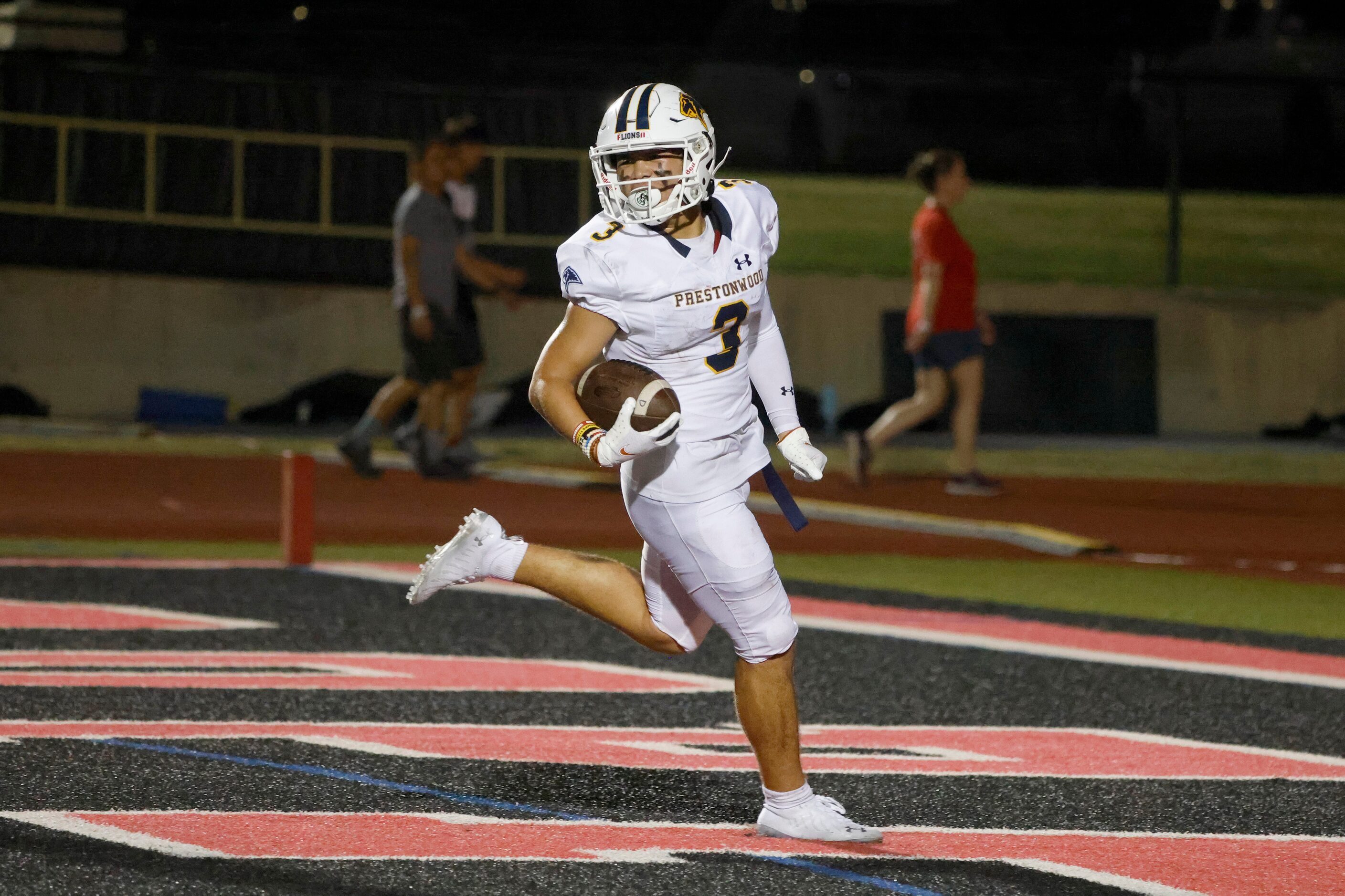 Prestonwood Christian Academy receiver Derek Eusebio (3) scores a touchdown against Coppell...