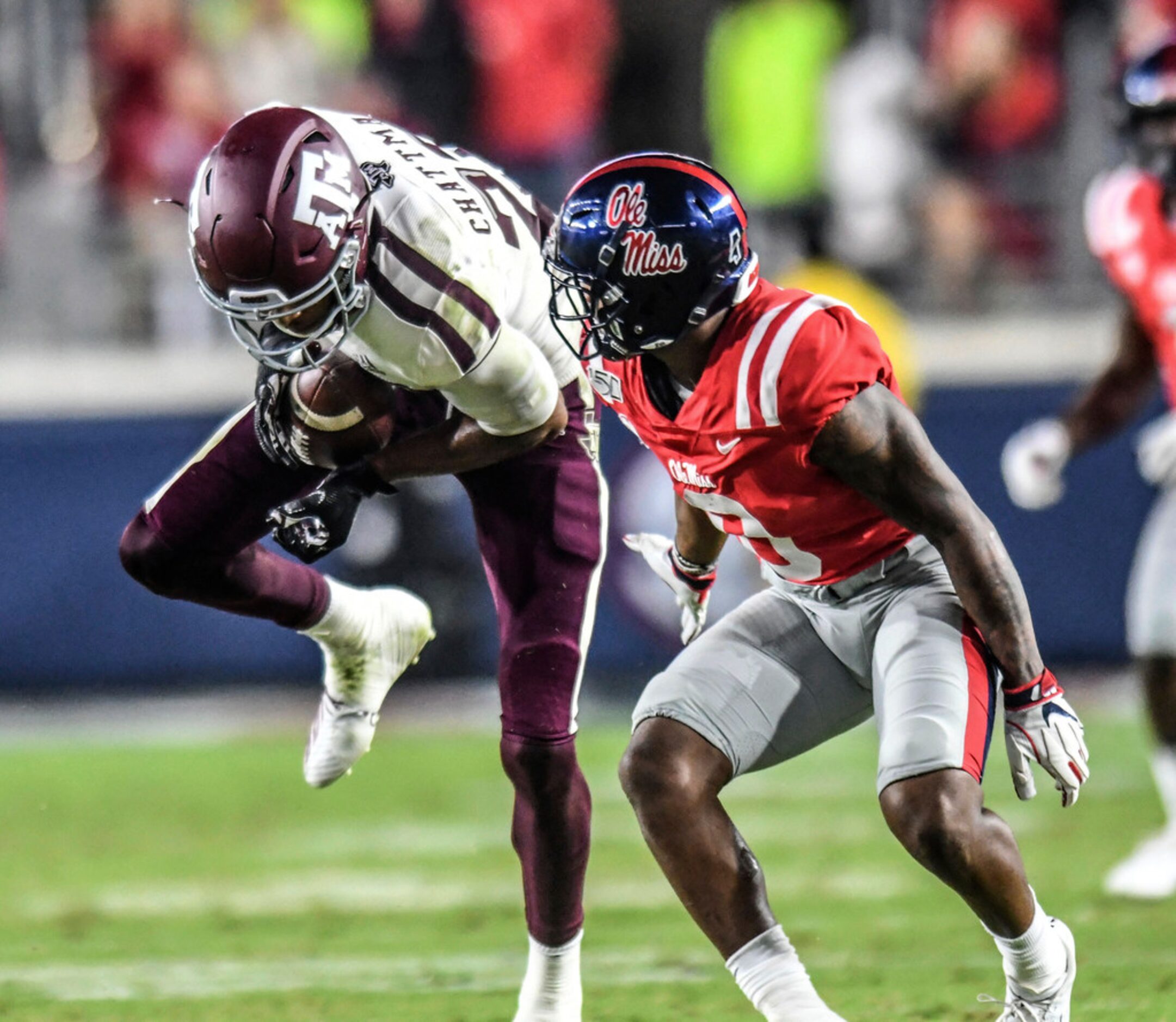 Texas A&M defensive back Clifford Chattman (22) intercepts a pass thrown to Mississippi wide...