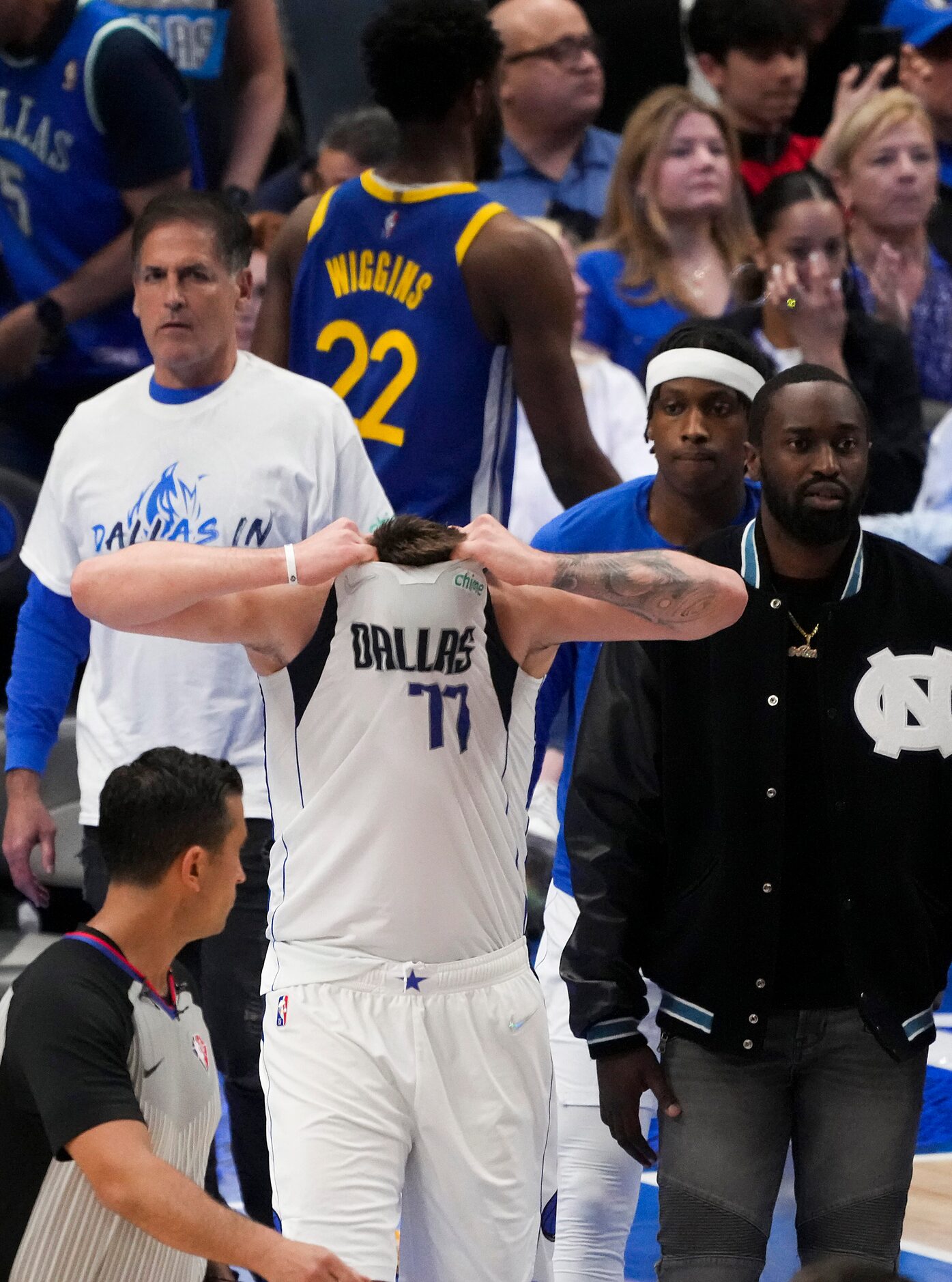 Dallas Mavericks guard Luka Doncic reacts after missing a shot at the end of the during...